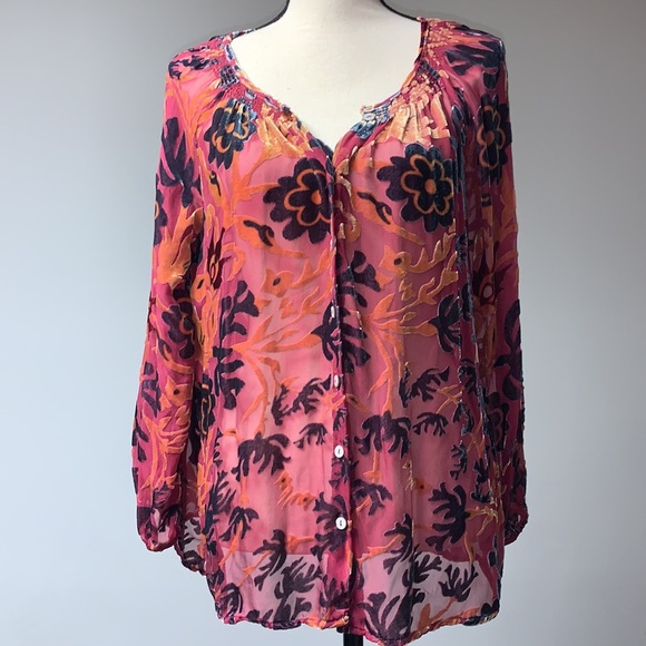 Sundance Sheer Button Up Blouse Medium - Picture 1 of 8